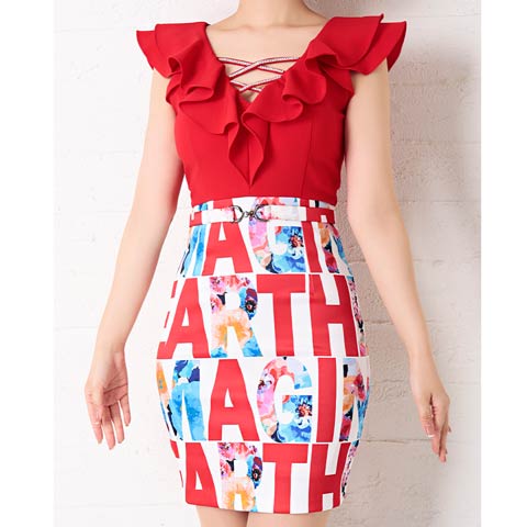 8/25新作!【dazzy特別価格】[Andy]アルファベットクロスタイトミニ丈キャバドレス[AN-OK2359](レッド-Sサイズ)