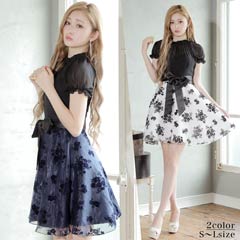 [SMLサイズ]フラワーAラインミニドレス　[3サイズ展開]