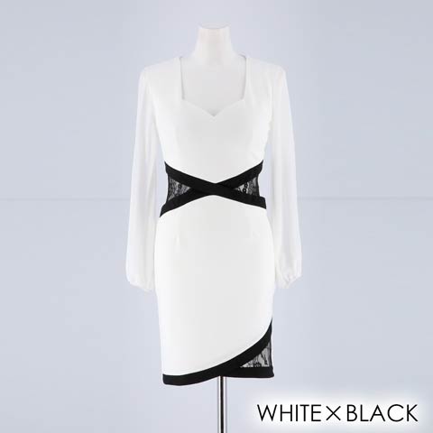 [SMLサイズ]バイカラーシフォンミニタイトドレス[3サイズ展開](ホワイト×ブラック-Sサイズ)