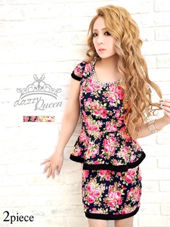 [2ピース]袖付きペプラムタイトミニドレス