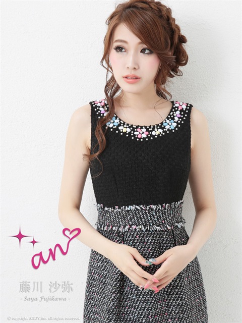 ウエストリボン付デザインスカート袖付きタイトミニドレス