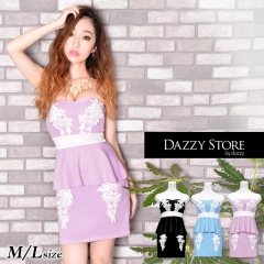 [ML/2サイズ]上品レースでお嬢様Style バイカラー刺繍レースベアペプラムタイトミニドレス