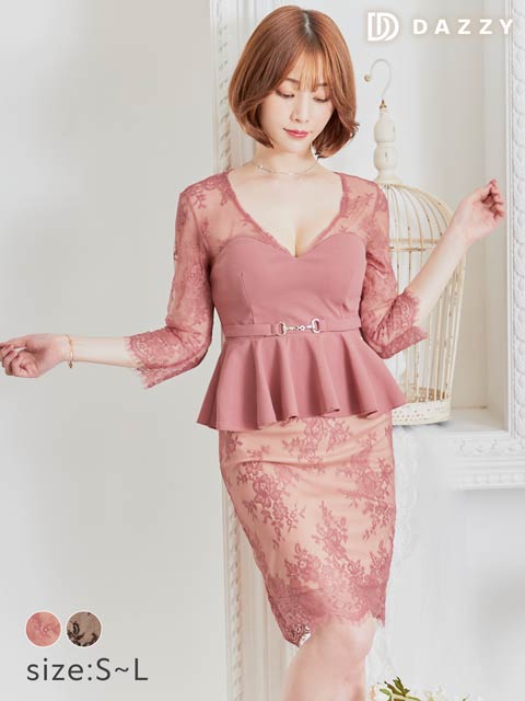 [SMLサイズ]ヌーディーレースバックホールペプラムタイトミニ丈キャバドレス[3サイズ展開]