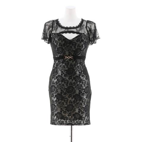 [SMLサイズ]フラワーレースカットアウトフレア袖タイトミニドレス[3サイズ展開](シルバー-Sサイズ)