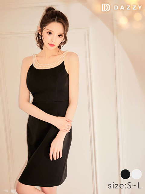 [SMLサイズ]ワンカラーパールチェーンノースリーブタイトミニ丈キャバドレス[3サイズ展開]