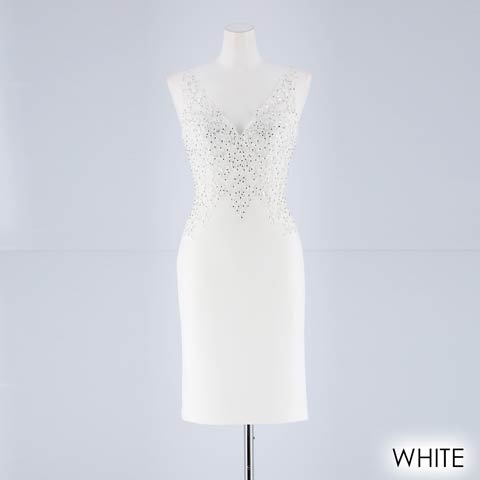 一条響着用[Lipline]ビーズ刺繍デザインタイトミニドレス[B-0551](ホワイト-S)