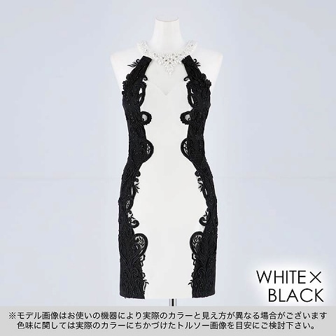 [Lipline]アメスリ刺繍バイカラータイトミニドレス[B-0545](ホワイトXブラック-S)