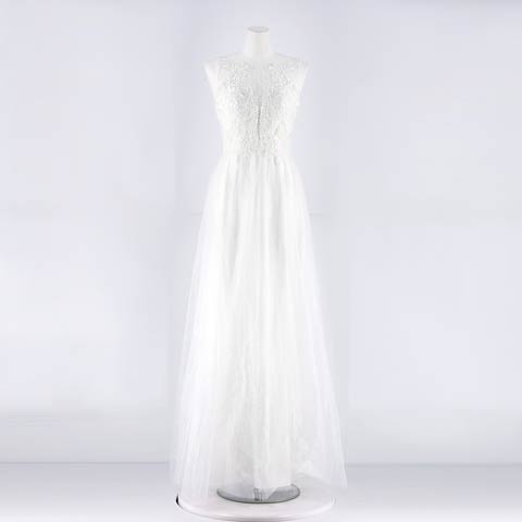 [Be will]ノースリーブ刺繍レースラメチュールAラインロングドレス[A-0132](ホワイト-Sサイズ)