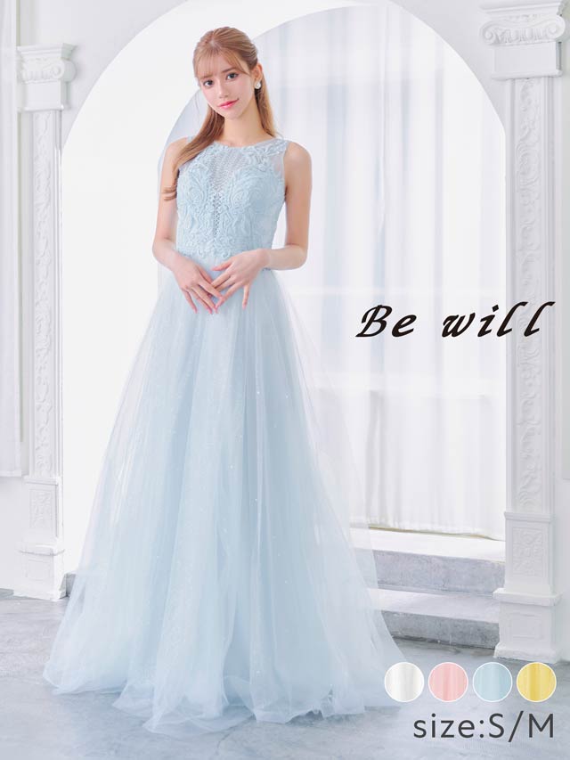 [Be will]ノースリーブ刺繍レースラメチュールAラインロングドレス[A-0132]
	  