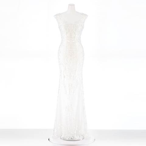 [Be will]チュールショール付きオールビジューレースロングドレス[A-0126](ホワイト-Sサイズ)