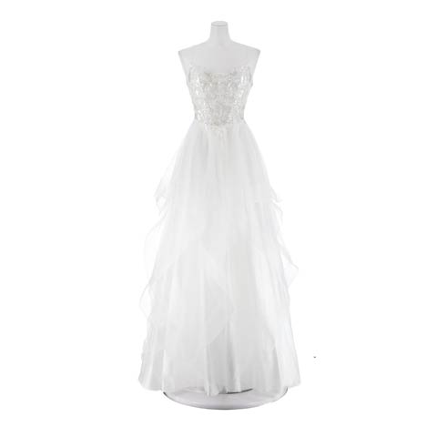 6/7UP[Be will]フラワースパンコール刺繍チュールキャミソールAラインロングドレス(ホワイト-Sサイズ)