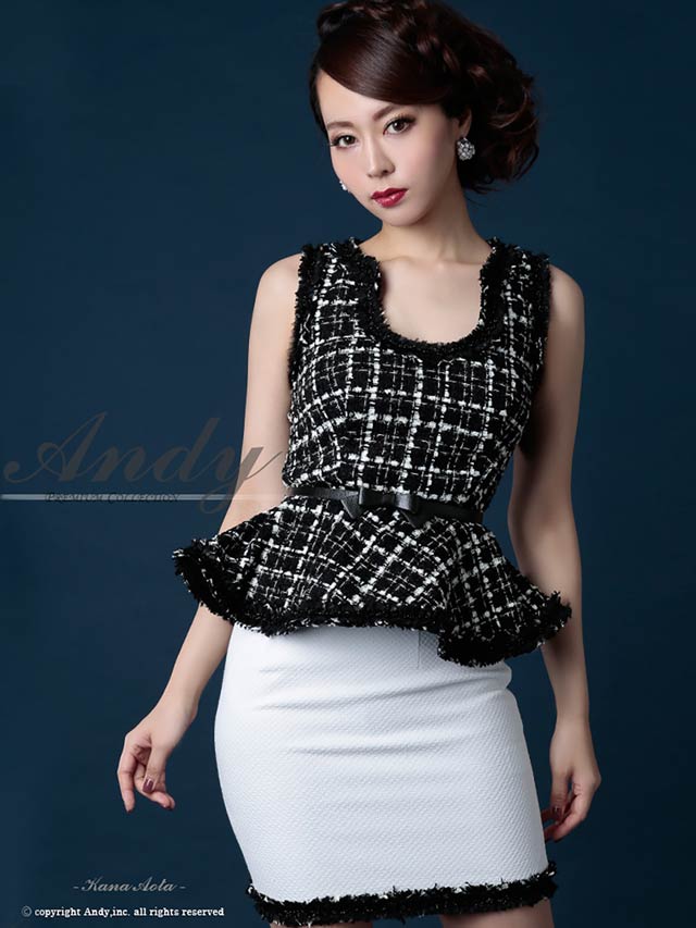 [Andy]チェックツイードペプラムタイトミニドレス[AN-UK015]