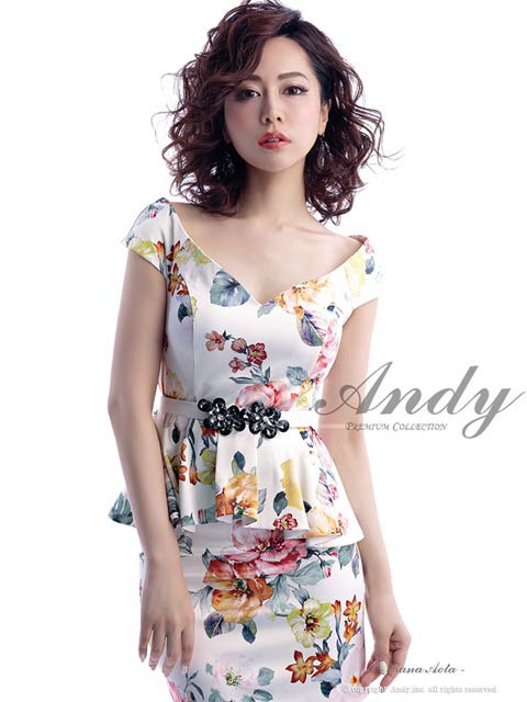 [Andy]ベルト付水彩花柄ペプラムタイトミニ丈キャバドレス[AN-OK1315]