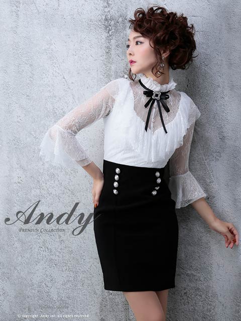 [Andy]リボンブローチ付きフリルレースタイトミニ丈キャバドレス[AN-OK2027]