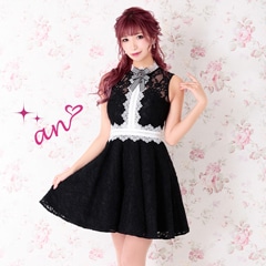 [an]ブローチ付きガーリーレースAラインミニドレス[AOC-3091]