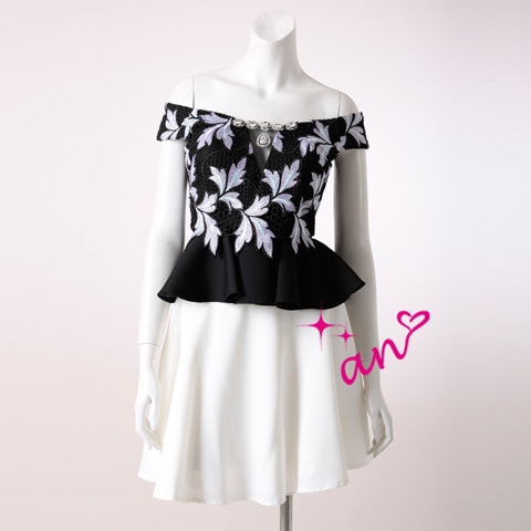 [an][2ピース]フロントビジューペプラムAラインミニ丈キャバドレス[AOC-3144]