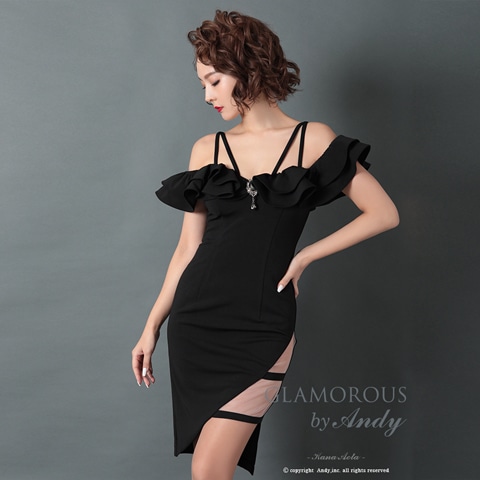 [GLAMOROUS by Andy]サイドシアーフリルオフショルブローチ付きタイトミニ丈キャバドレス[GMS-V703]