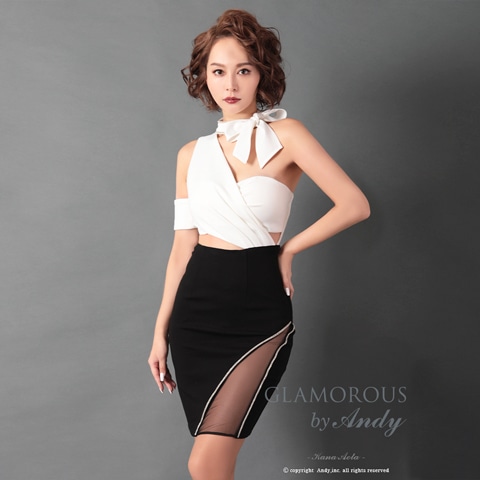 [GLAMOROUS by Andy]アシメトップネックリボンタイトミニ丈キャバドレス[GMS-V701]