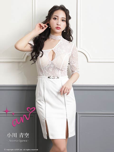 [an]ジップスリット谷間ホールワンショルタイトミニ丈キャバドレス[AOC-3264]