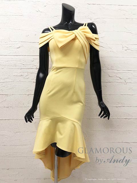 [GLAMOROUS]ワンカラーオフショルリボンマーメイドキャバドレス[GMS-V732]