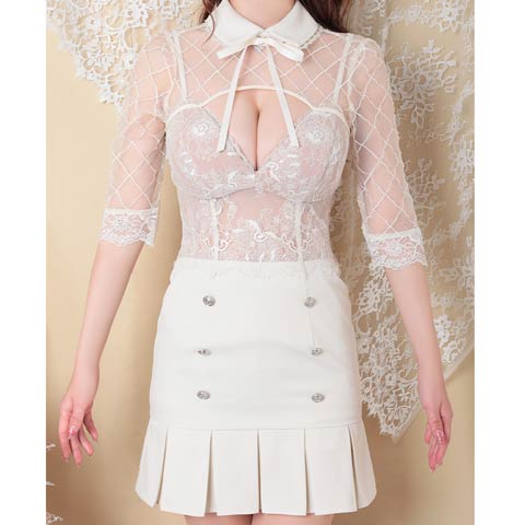 [an]マーメイドミニスカートタイトドレス[AOC-3304](アイボリー-Sサイズ)