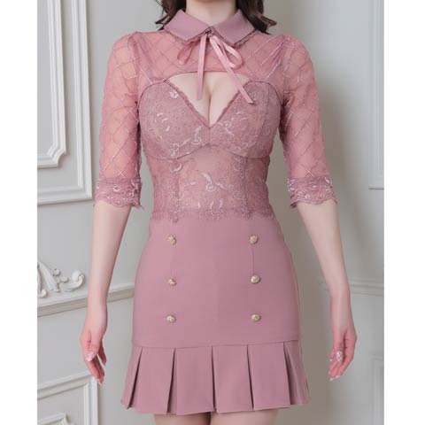 [an]マーメイドミニスカートタイトドレス[AOC-3304](ピンク-Sサイズ)
