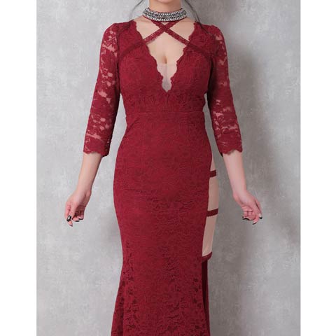 [GLAMOROUS]オールレースビジューネックタイトロングドレス[GMS-V746](レッド-Sサイズ)