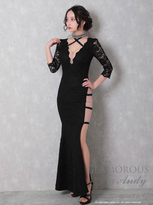 [GLAMOROUS]オールレースビジューネックタイトロングドレス[GMS-V746]