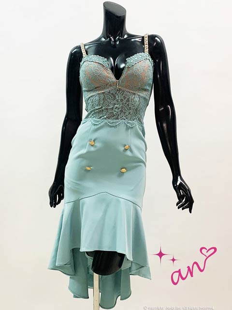 [an]フロントジップシアーフラワーレースマーメイドミニ丈キャバドレス[AOC-3417]