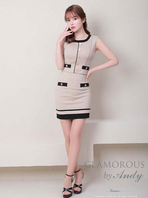 10/7再入荷![GLAMOROUS]バイカラーボタンビジューノースリーブセットアップ[GMS-V762]