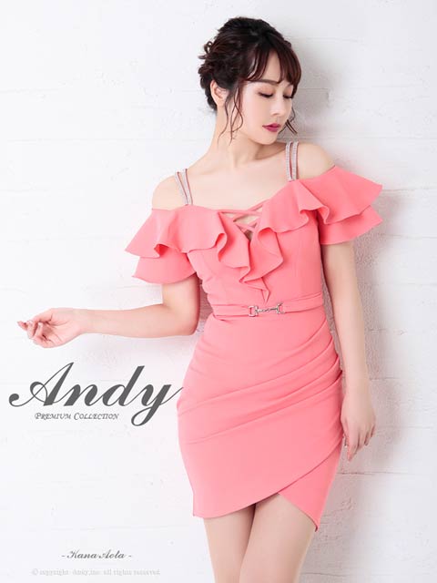 [Andy]クロスボリュームフリルオフショルタイトミニ丈キャバドレス[AN-OK2302]