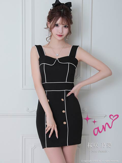 [an]バイカラーパイピングボタンタイトミニ丈キャバドレス[AOC-3436]