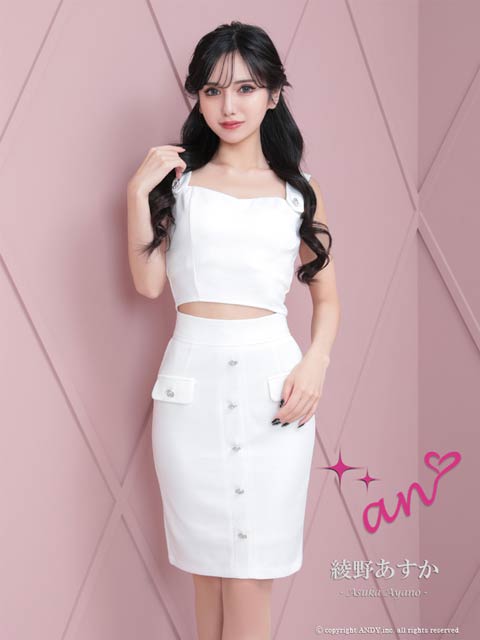 [an]ワンカラーノースリーブビジューボタンセットアップ[AOC-3447]