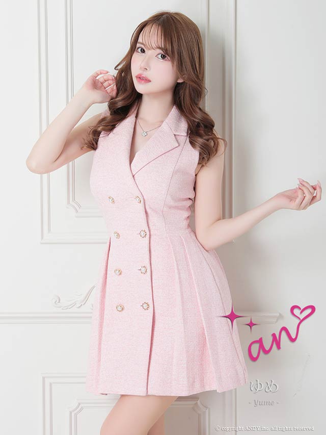 [an]ノースリーブジャケット風ダブルボタンAラインミニドレス[AOC-3389]