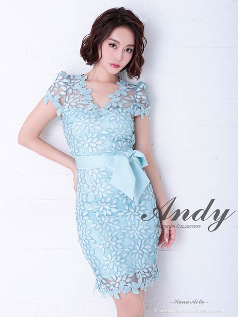 [Andy]フラワー刺繍レースウエストリボンタイトミニ丈キャバドレス[AN-OK2328]