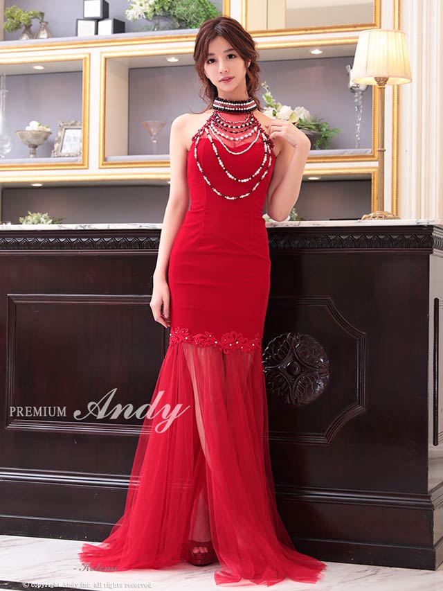 4/21再販![Premium Andy]ドレープビジューアメスリチュールロングドレス[AN-OK2470]