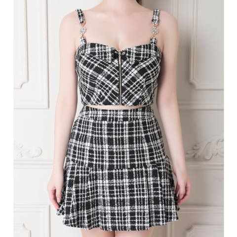 [an]ジップツイードボックスプリーツセットアップ[AOC-3568](ブラック-Sサイズ)