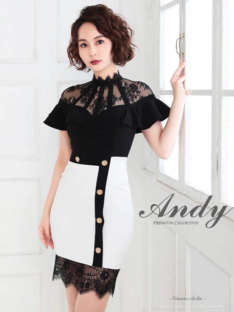[Andy]ハイネックドッキングレースフリルミニ丈キャバドレス[AN-OK2319]