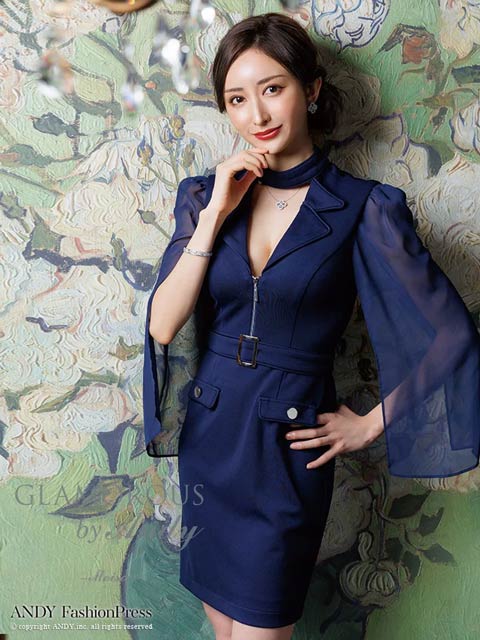 7/24再入荷![GLAMOROUS by Andy]フロントジップ襟付きスリットスリーブミニ丈キャバドレス[GMS-V794]