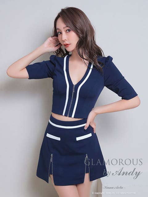 [GLAMOROUS by Andy]バイカラーフロントジップAラインスカートセットアップ[GMS-V802]