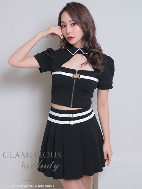 [GLAMOROUS by Andy]フロントジップベルトデザインプリーツスカートセットアップ[GMS-V796]