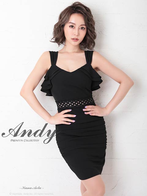 [Andy]ワンカラーフリルシアーエンブロイダリータイトミニ丈キャバドレス[AN-OK2626]