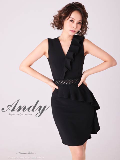 [Andy]カシュクールフリルウエストレースラインタイトミニ丈キャバドレス[AN-OK2702]