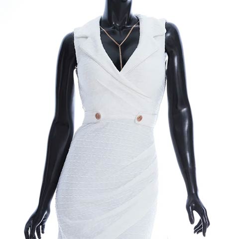 [an]カシュクールギャザーネックレス襟付きタイトミニドレス[AOC-3618](ホワイト-XSサイズ)