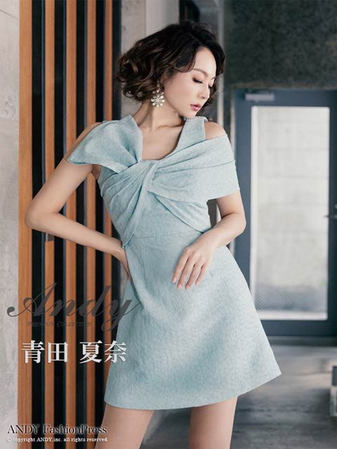 [Andy]デコルテクロスリボンジャガードAラインミニ丈キャバドレス[AN-OK2709]