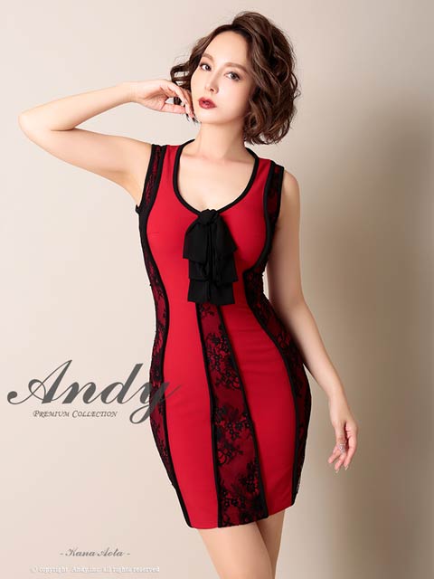 [Andy]リボンブローチ付きノースリーブレースタイトミニ丈キャバドレス[AN-OK2496]