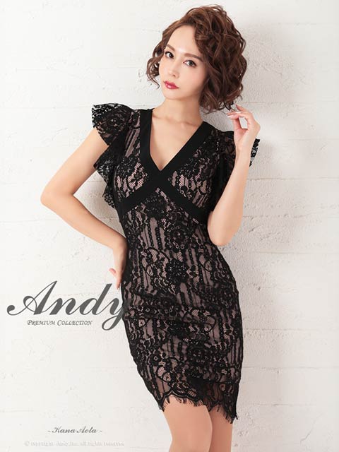 [Andy]オールレースバックスカラップカットリボンタイトミニ丈キャバドレス[AN-OK2557]