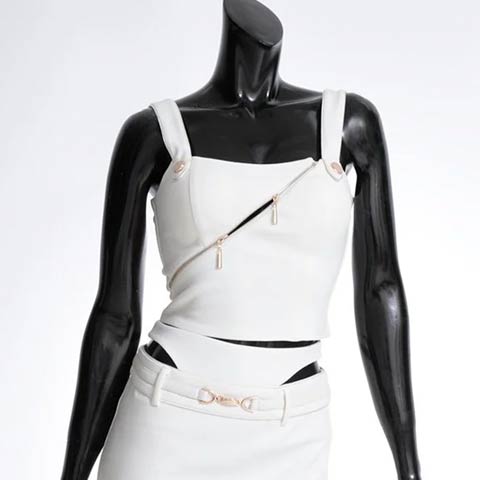 [GLAMOROUS by Andy]フロントジップショーツカットベルト付きタイトミニセットアップ[GMS-V848](ホワイト-Sサイズ)