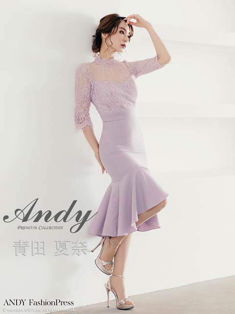 [Andy]シアーチュールレースハイネックフィッシュテール膝丈キャバドレス[AN-ON2734]