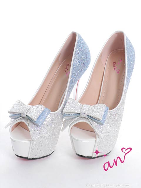 10/7再入荷![an]グラデーショングリッターリボンオープントゥパンプス[AOC-SH044]